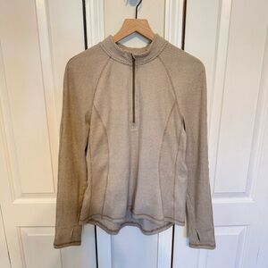 Avalanche Women’s Ultra Soft 1/4 Zip Tan & White Striped Long Sleeve Size Large